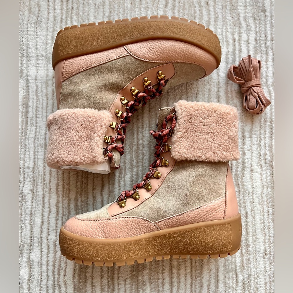 NWT VERY RARE COACH APRES SKI SHEARLING PALE BLUSH/BEIGE SUEDE TYLER BOOTS!